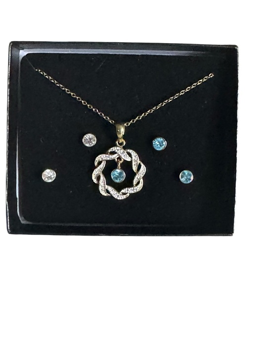 Jewelry - Gold-Tone Blue Crystal Intertwined Pendant Necklace and Earrings Set NIB